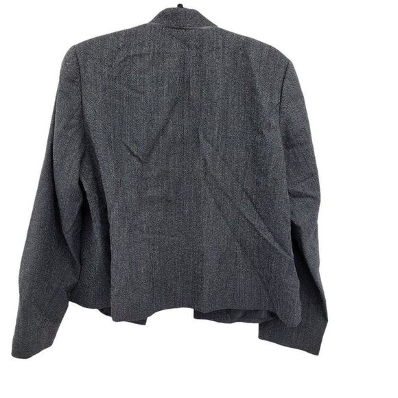 Pendleton Blazer Collarless Open 100% Virgin Wool Leather Trim Black Sz 18P - Picture 2 of 10